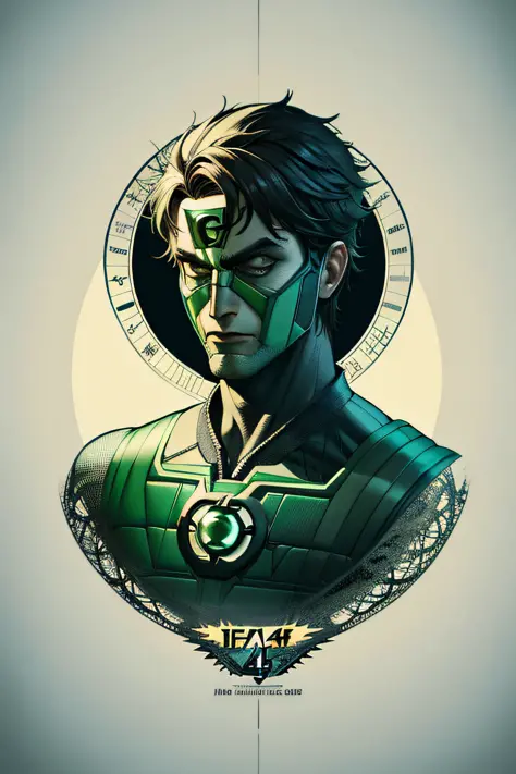 8 Year Green Lantern, (Masterpiece, Best Quality, High Resolution: 1.4), Detailed, Intricate Details, 4K, Color Splashes, Line A...