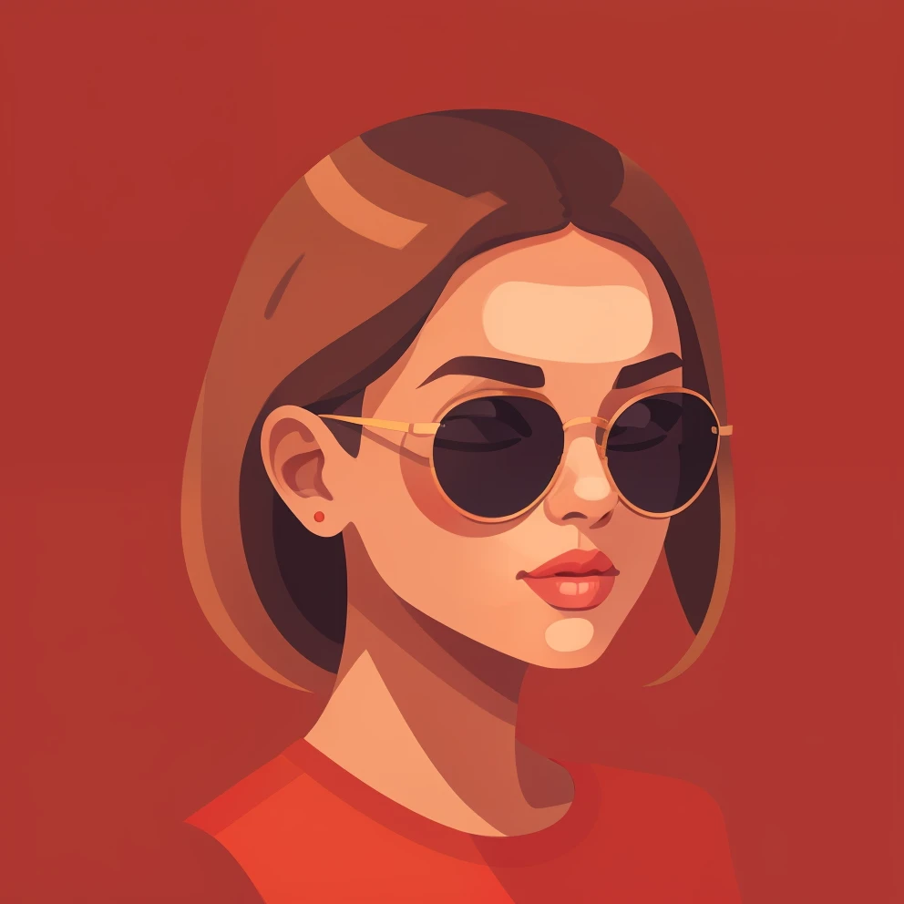 a close up of a woman with sunglasses on and a red shirt, in style of digital illustration, vector art style, trending on artstration, cartoon style illustration, stunning art style, stunning digital illustration, illustration style, highly detailed vector art, cartoon art style, digital art style, detailed vectorart, epic portrait illustration, beautiful digital illustration, vector style drawing