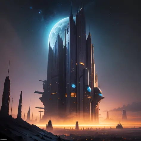space, super beautiful, sci-fi world, building, near future, night, fantasy, large scale --auto