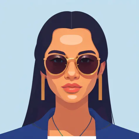 illustration of a woman with sunglasses and a necklace, in style of digital illustration, vector art style, vector style drawing...