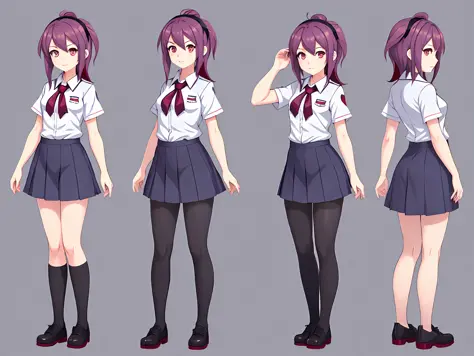 arafed image of a woman in a school uniform with different poses, cartoon artstyle, anime girl wearing a school uniform, cartoon styled, cartoon girl, anime full body illustration, cartoon vtuber full body model, cartoon character reference sheet, cartoon ...