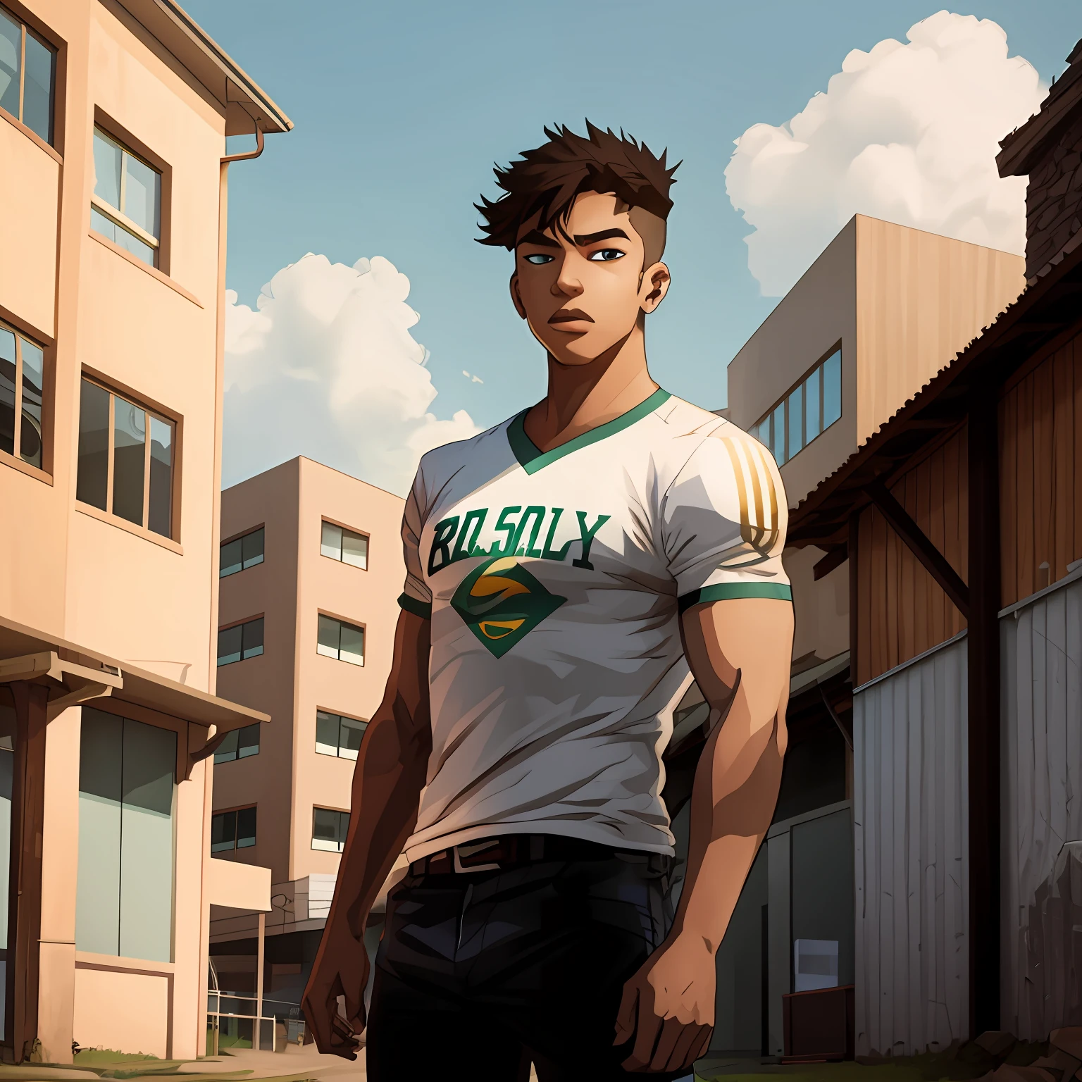 Anime character in a baseball uniform standing in front of a building -  SeaArt AI