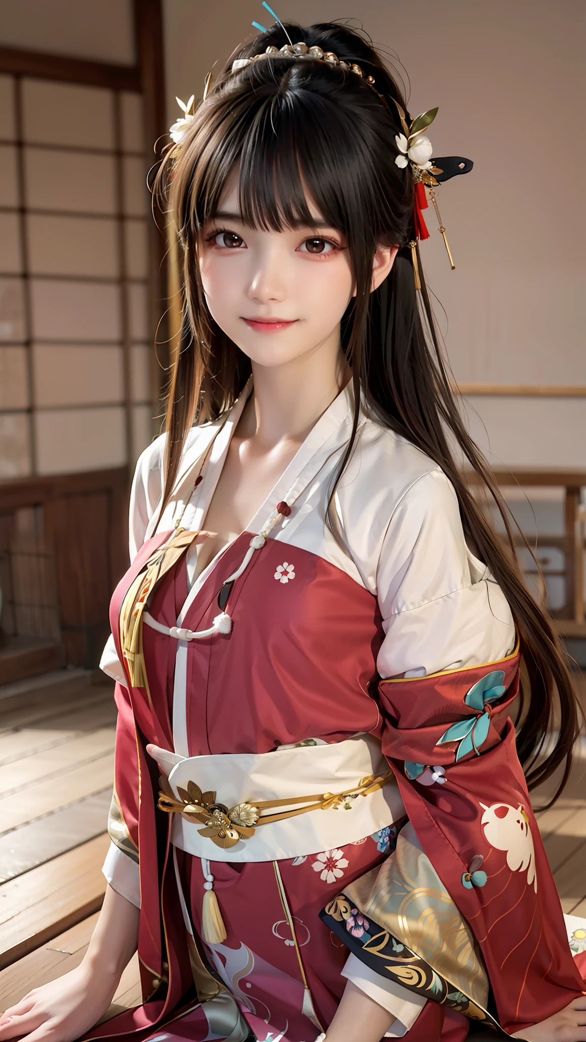 araffe asian woman in a kimono dress sitting on a wooden floor, anime girl cosplay, palace ， a girl in hanfu, anime girl in real life, japanese goddess, anime cosplay, full body xianxia, trending on cgstation, beautiful alluring anime woman, traditional beauty, attractive anime girl, with acient chinese clothes, trending at cgstation