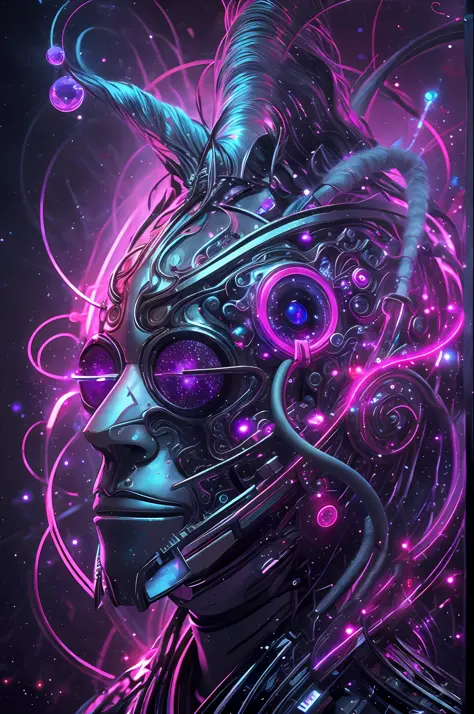 bioluminic [sh4g0d:0.6], helix portal, portrait, [fluorescent hair:0.7], galactic cybernetic mask