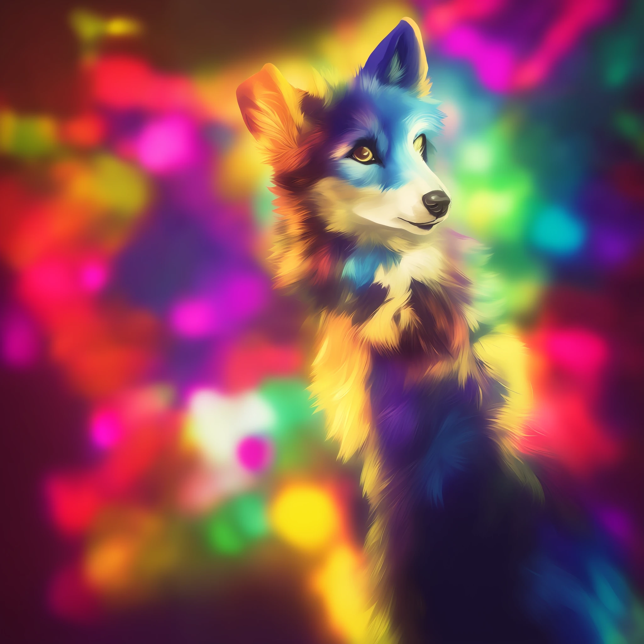 mammal, canine, canine, canine, clothing, solo, fur, domestic dog, high resolution, colorful fur, white body, colorful body, white fur, blue fur, digital media (artwork), dressing, blue body, white body, looking at the audience, lights, black nose, furniture, lighting, top, bust, male