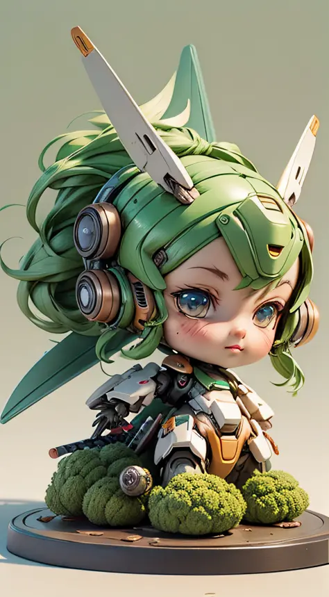 there is a mini gundam mech, cute, 3d rendering, little robot, portrait female anime, cute 3d anime rendering, cute detailed dig...