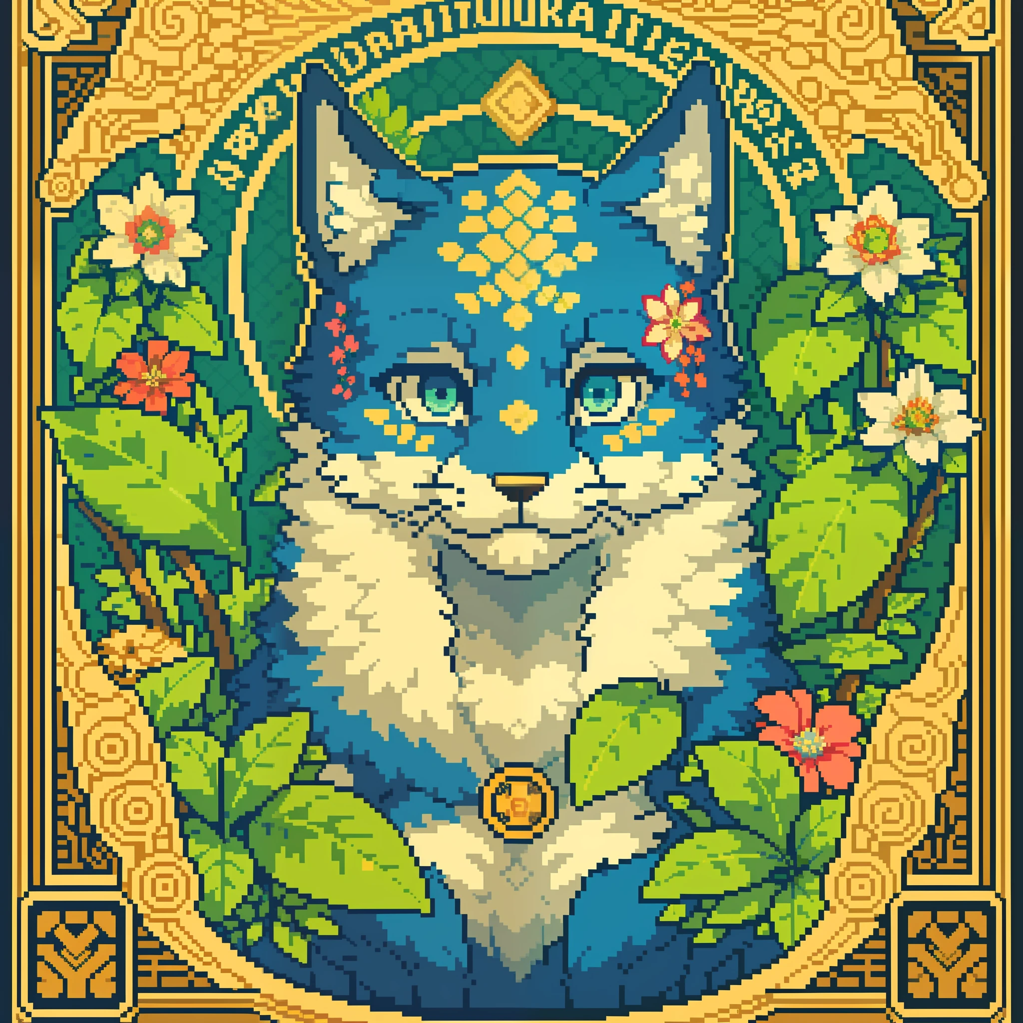 top quality, best quality, logo mark, stamp, Geometric pattern, vector-art, High-quality illustrations by Alfons Mucha, masterpiece(kemono, furry anthro)flower, pixel art,