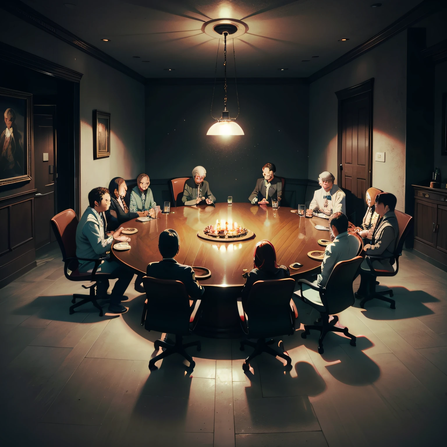 Dark room, round table, 10 people (1.8)