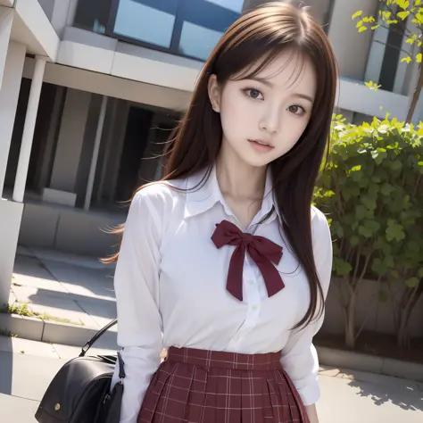(Best quality, High resolution, Masterpiece :1.3), School uniform: 1.3, Korean Idol, Nogizaka Idol, Gravure Idol, Actress, fashi...
