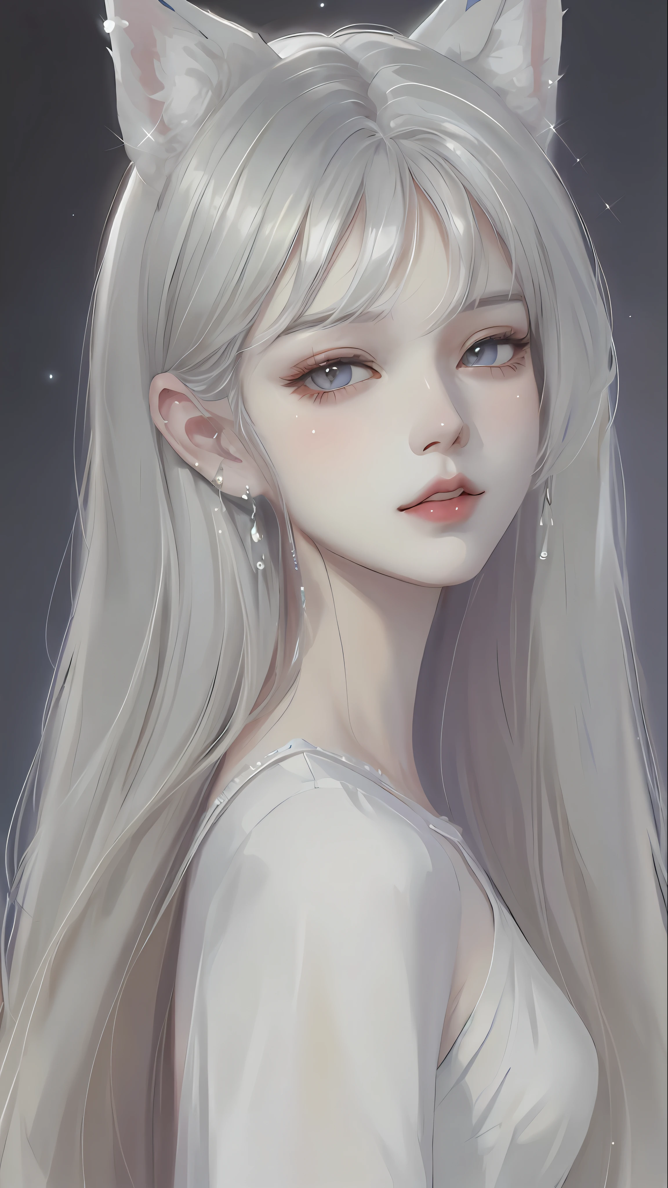 anime girl with long white hair and cat ears, artwork in the style of guweiz, guweiz, loish and wlop, kawaii realistic portrait, girl with white hair, soft anime illustration, detailed portrait of anime girl, inspired by Yanjun Cheng, guweiz on pixiv artstation, in the art style of bowater, beautiful anime portrait