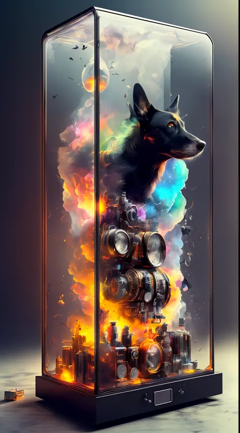 knollingcase,  black dog,  (((vibrant, photo realistic, realistic, dramatic,  sharp focus, 8k)))