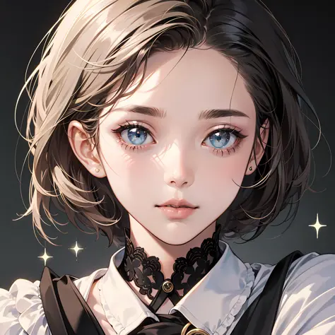 ((Masterpiece, Superb, Super Detailed, High Resolution)), solo, beautiful girl, sparkling eyes, perfect eyes, 15 years old, black and white gold theme, --auto