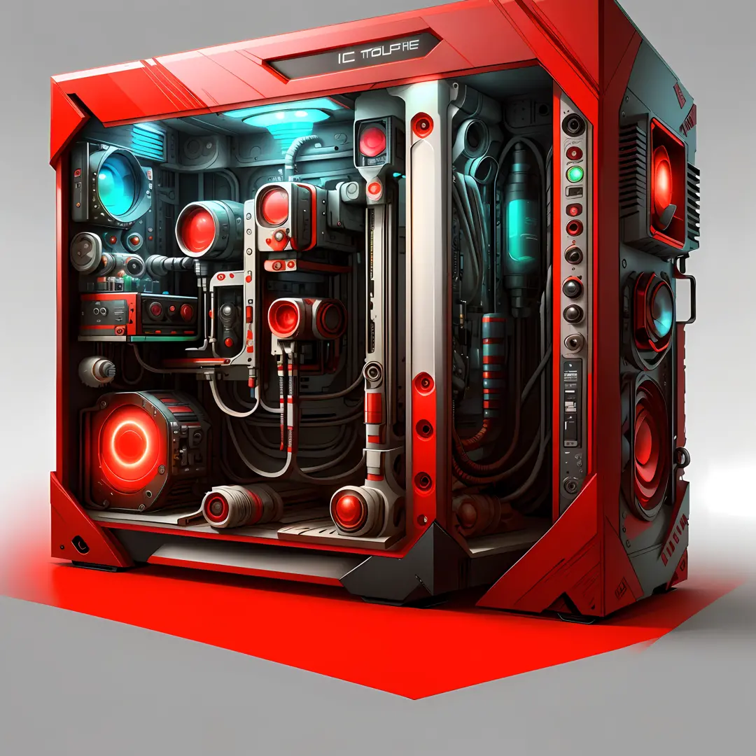 Futuristic red CPU enclosure 4k