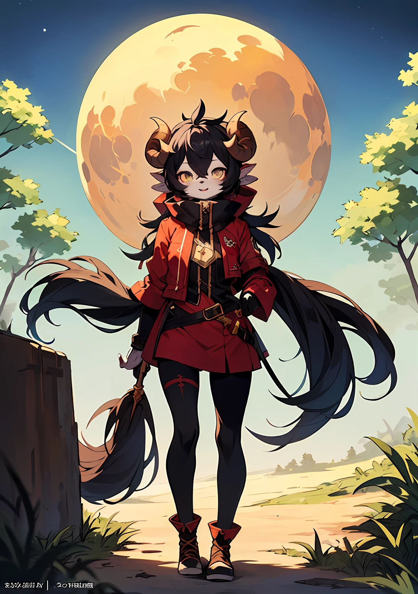 Best Quality, Super Detailed Illustration, (1 Furry Sheep Girl With Horns: 1.5), Black Hair, Malachite Eyes, (Rogue: 1.7), Forest, Moon, Sketch, Full Body, Top Quality, Anime, Full-Length, Whole Body Visible, Perfect Body, (Very Fluffy: 1.5), Adult