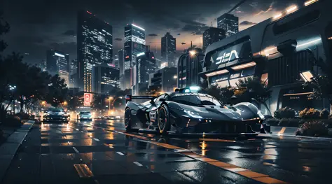 Speed Line Effect: 1.5, capturing the extraordinary and highly detailed artwork of futuristic cyber-age racing. The car has a sl...