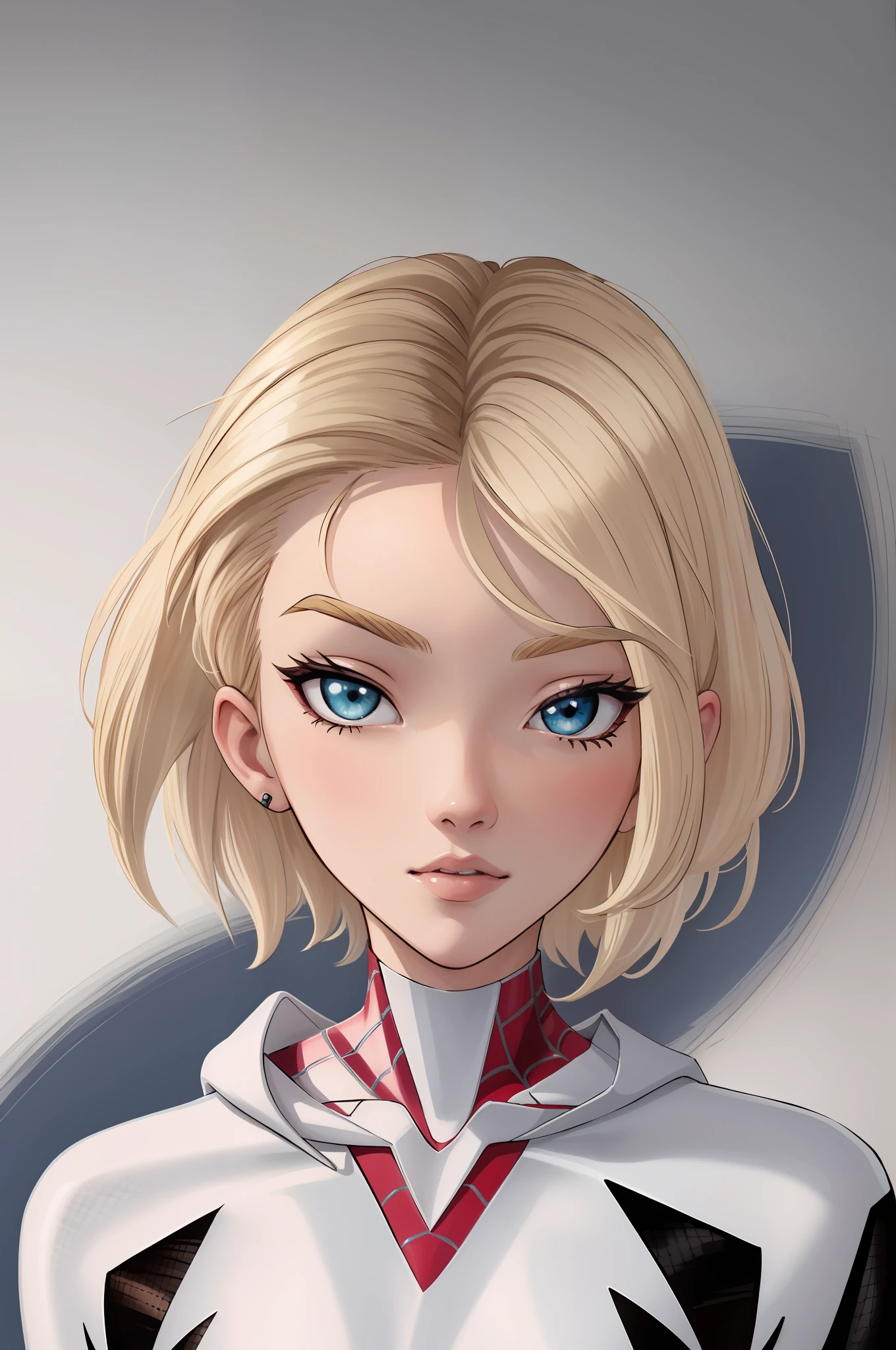 (masterpiece, highest quality), intricate details,
1girl, Gwen Stacy, Spider Gwen Suit , Bodysuit , Superhero, Blonde hair , Blue hair , Short hair, Animated ,Eyebrow piercing,Solo focus,Hair behind the ears