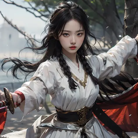 masterpiece, best quality, photorealistic ,1girl, holding sword,