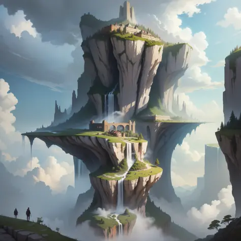 Huge Island in the Sky Island in the Sky Nature Giant Waterfall Fantasy Top Quality Masterpiece Fantasy Sci-Fi Isekai