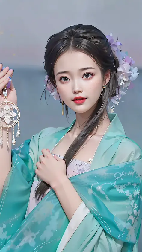 arafed woman in a blue dress holding a crystal and a flower, palace ， a girl in hanfu, wearing ancient chinese clothes, chinese ...