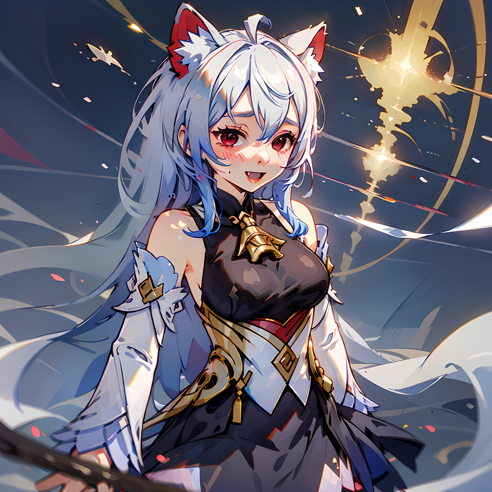 Long head and white hair, cute, red eyes, low cat ears, blushing, vaginal water, making sounds, panting, loli, white silk, skirt pulled up, leaking out of the lower body