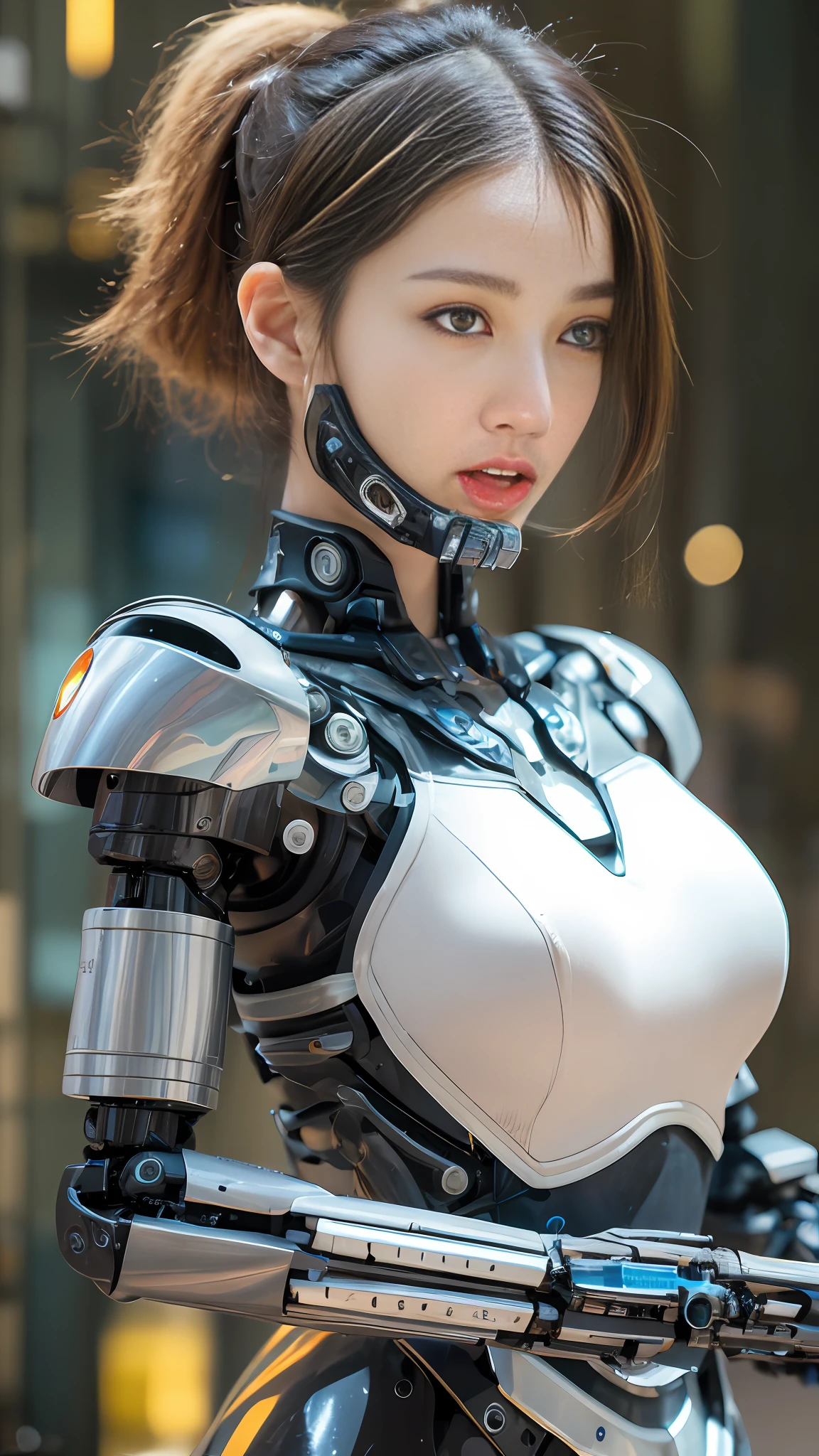 High quality, masterpiece, ultra-high resolution, (realistic: 1.4), female robots and mechanical devices are common elements in the high-tech world of cyberpunk. Here is a writing tip on this topic:

1. Background setting:
Build a cyberpunk world with highly developed technology in the future. Describe a cityscape full of high-rise buildings, busy streets, and cool tech devices. In this world, female robots and mechanical devices are ubiquitous in all fields, from labor to recreational presence.

2. Appearance and function of female robots:
Describe the physical features of a female robot, which can be a crystal clear metal shell or a synthetic material that mimics the skin color of a human body. Emphasize their high-tech characteristics, such as their ability to think, learn and express their emotions on their own.

3. Application of mechanical devices:
Depict various application scenarios of mechanical devices. They can be personal care assistants with massage, bathing and beauty functions; It can also be a domestic helper, taking on the role of housework or caring for the elderly and children; It can even be a weapon of war, with high mobility and powerful firepower.

4. Human-machine relationship:
Depicting the relationship between female robots and humans. Describe how people communicate, collaborate, or dispute with them. Some see them as partners and friends, while others see them as tools or slaves.

5. Ethical and moral dilemmas:
Explores the ethical and moral issues raised by female robots and mechanical devices. For example, can people truly accept their existence as emotional experiencers? Should they have autonomy and rights?

6. Turning Events:
To introduce a turning point, for example, the discovery that female robots are no longer limited to human instructions and begin to exhibit autonomous consciousness and even rebellion. This event will spark a debate and conflict about robot rights and the coexistence of humans and machines.

With these tips, yo