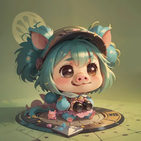 Cute, Chibi, Pig, PFP, Big Badejo, Portrait, Masterpiece, 3D Rendering, Top Quality, Lots of Details, (Solid Background), (Vinyl Toy Figurine), (Perfect Hands), (Highly Detailed Hands), (Full Body), Women,(Smurfs), (Bueskine)