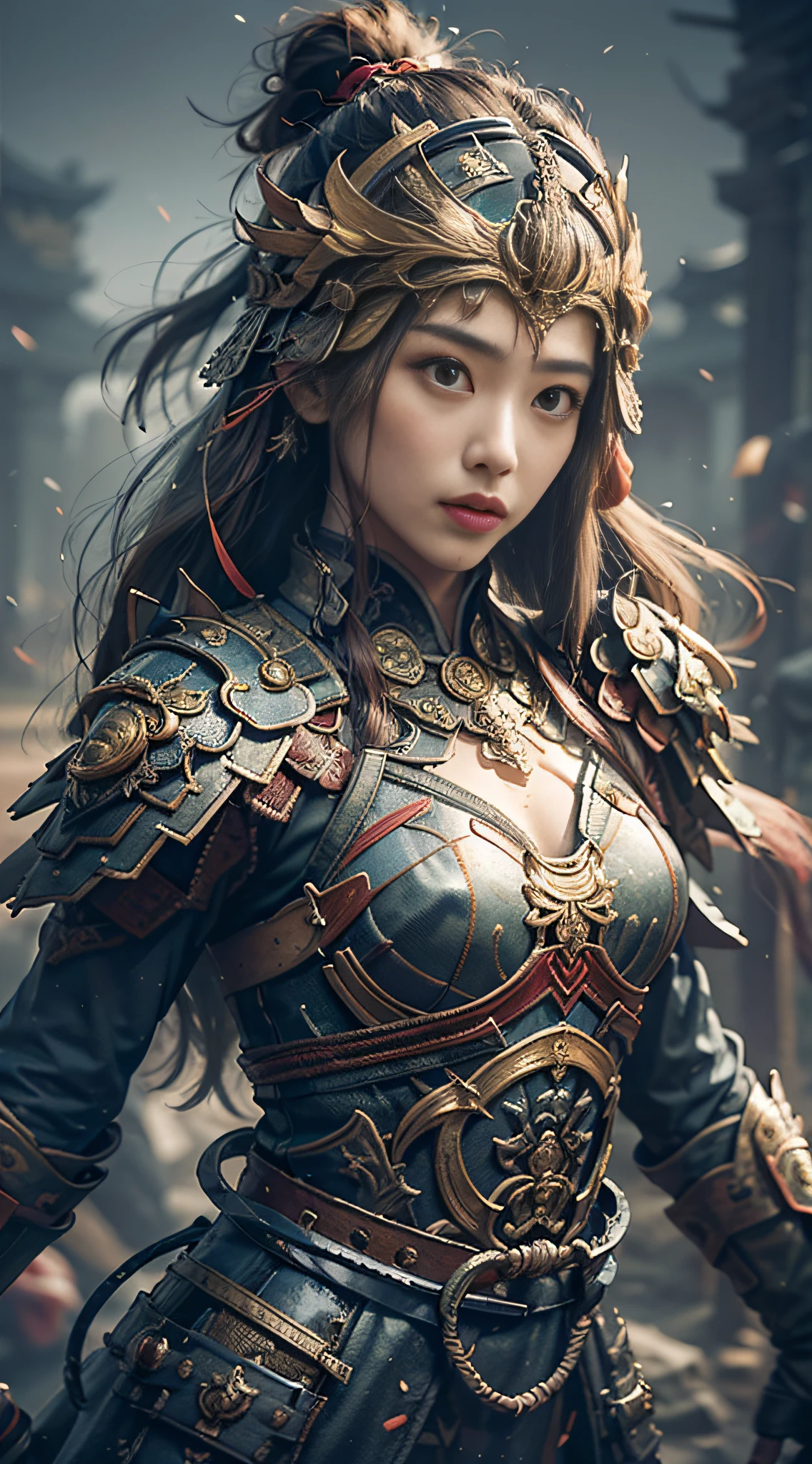 A Chinese sinister girl, seven-doppelganger shot, (Oriental Ancient Battlefield: 1.2), (weapon in hand: 1.2), vampire fangs, extreme quality, Cg unity 8k, super delicate, background blur, full depth of field, HDR high dynamics, real restoration, intricate and extreme detail, perfectly presenting the style of midjourney art. realistic, elegant, goddess, surrealism, high detail, supremacy, cinematic lighting, ray tracing, shadow, uhd, retina, masterpiece, ccurate, anatomically correct, textured skin, super detail, high detail, high quality, high quality, award-winning, best quality, high resolution, 1080P, 16k, 8k, 4K, HD