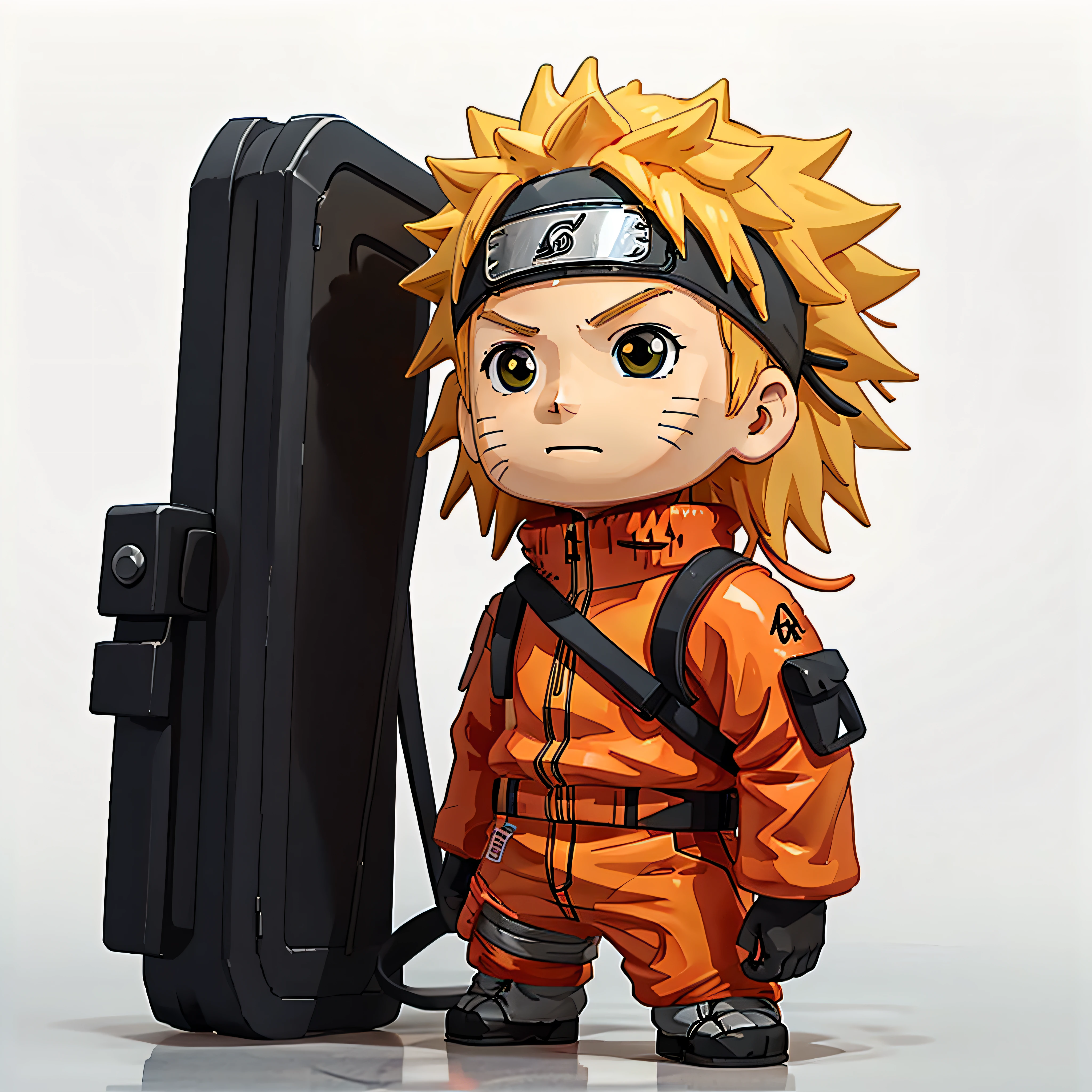 Funky pop Naruto figurine, made of plastic, product studio shot, on a white background, diffused lighting, centered，Yellow clothes，