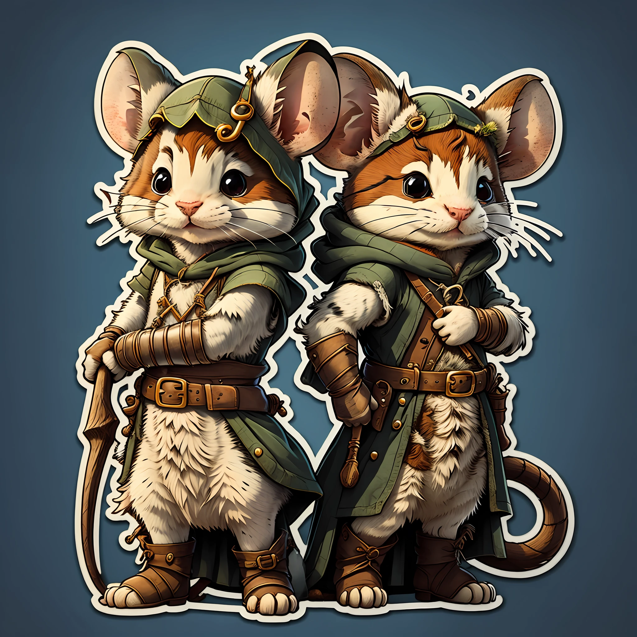 cute cartoon sticker of a mouse dressed as an fantasy rogue