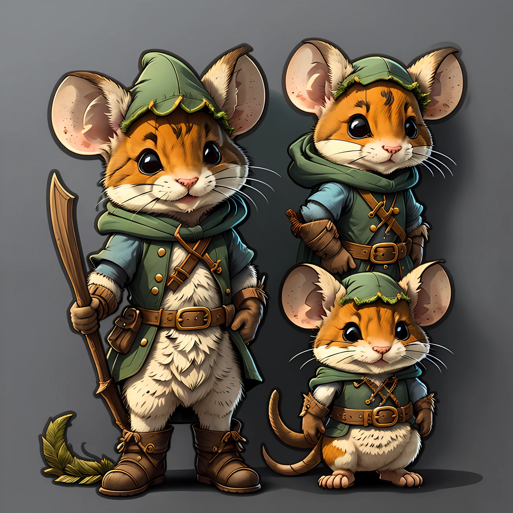 cute cartoon sticker of a mouse dressed as an fantasy rogue