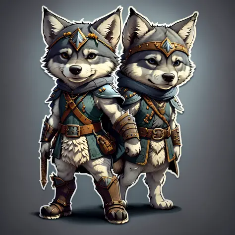 cute cartoon sticker of a wolf dressed as an fantasy warrior