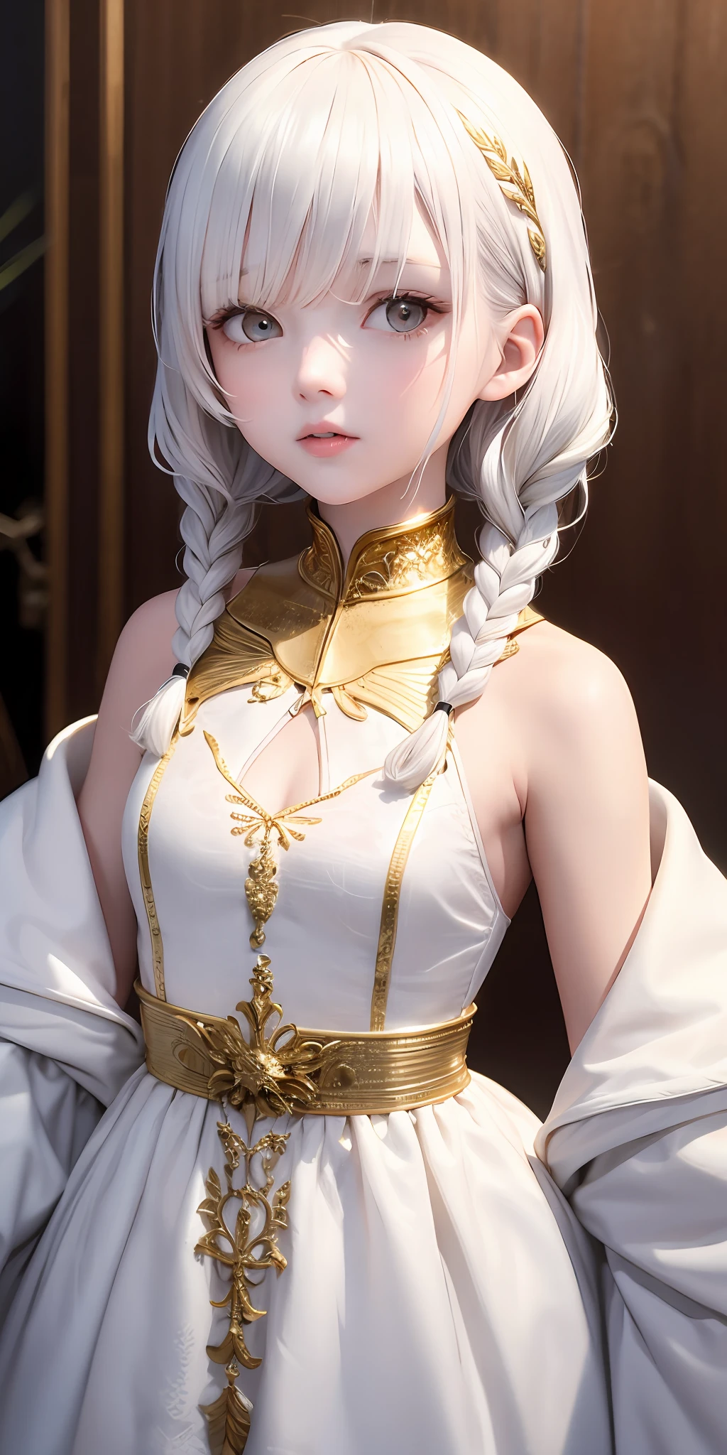 Best Quality, Masterpiece,white Hair, Gold Eyes,white Clothes - Seaart Ai