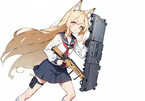 anime girl with a gun and a cell phone, fully robotic!! catgirl, with rifle, nekomimi, anime catgirl, holo is a wolf girl, anime...