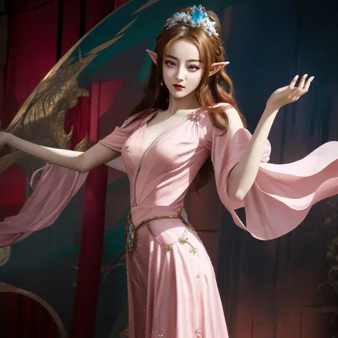 araffes in a pink dress is posing in a room, a beautiful fantasy empress, trending on cgstation, ((a beautiful fantasy empress))...