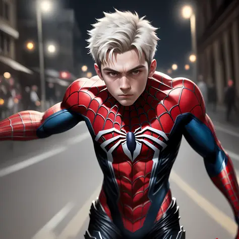 Boy, 6 years old, white, little hair, like spider man 8k, high resolution, detailed face, detailed face, detailed eyes, detailed costume, Marvel and DC style, hyper-realistic, + cinematic shooting + dynamic composition, incredibly detailed, sharp, detailed...