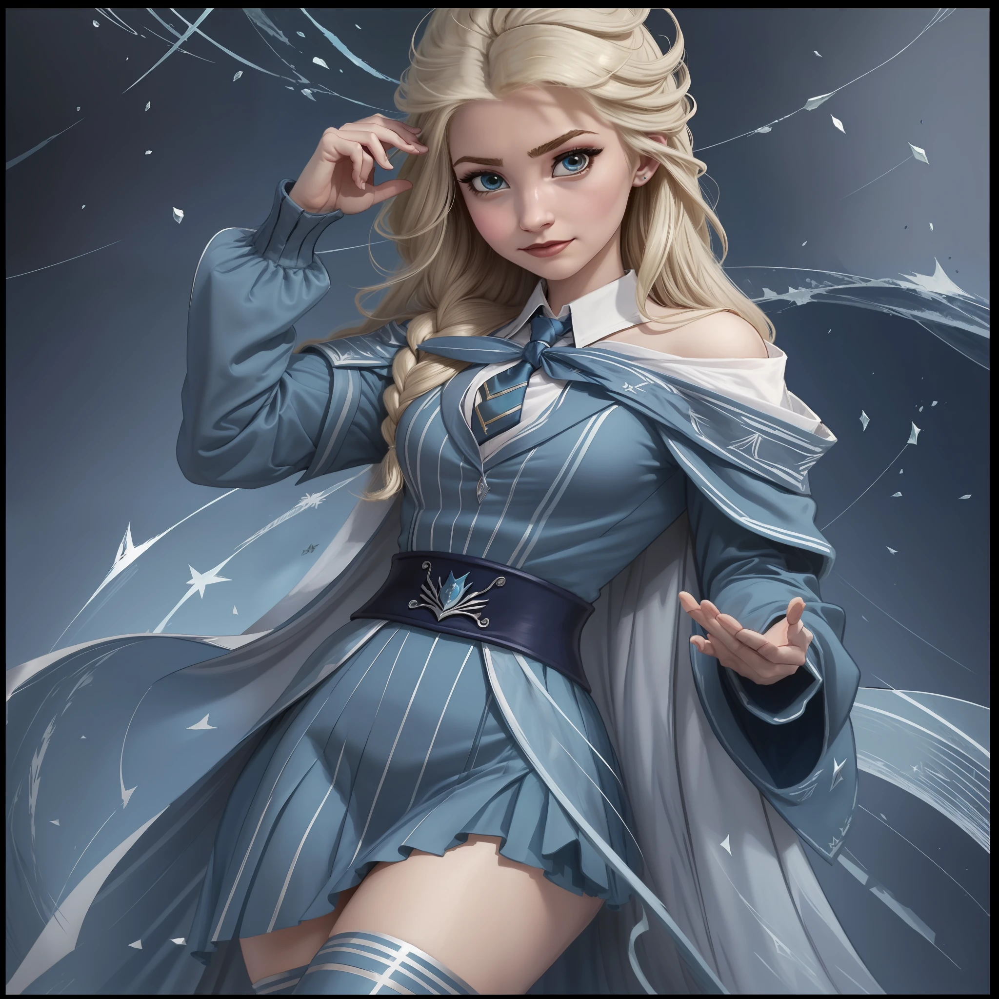 Elsawaifu ist ein sehr sexy Hogwarts_Student, Ravenclaw-Krawatte, blaue und silberne Uniform