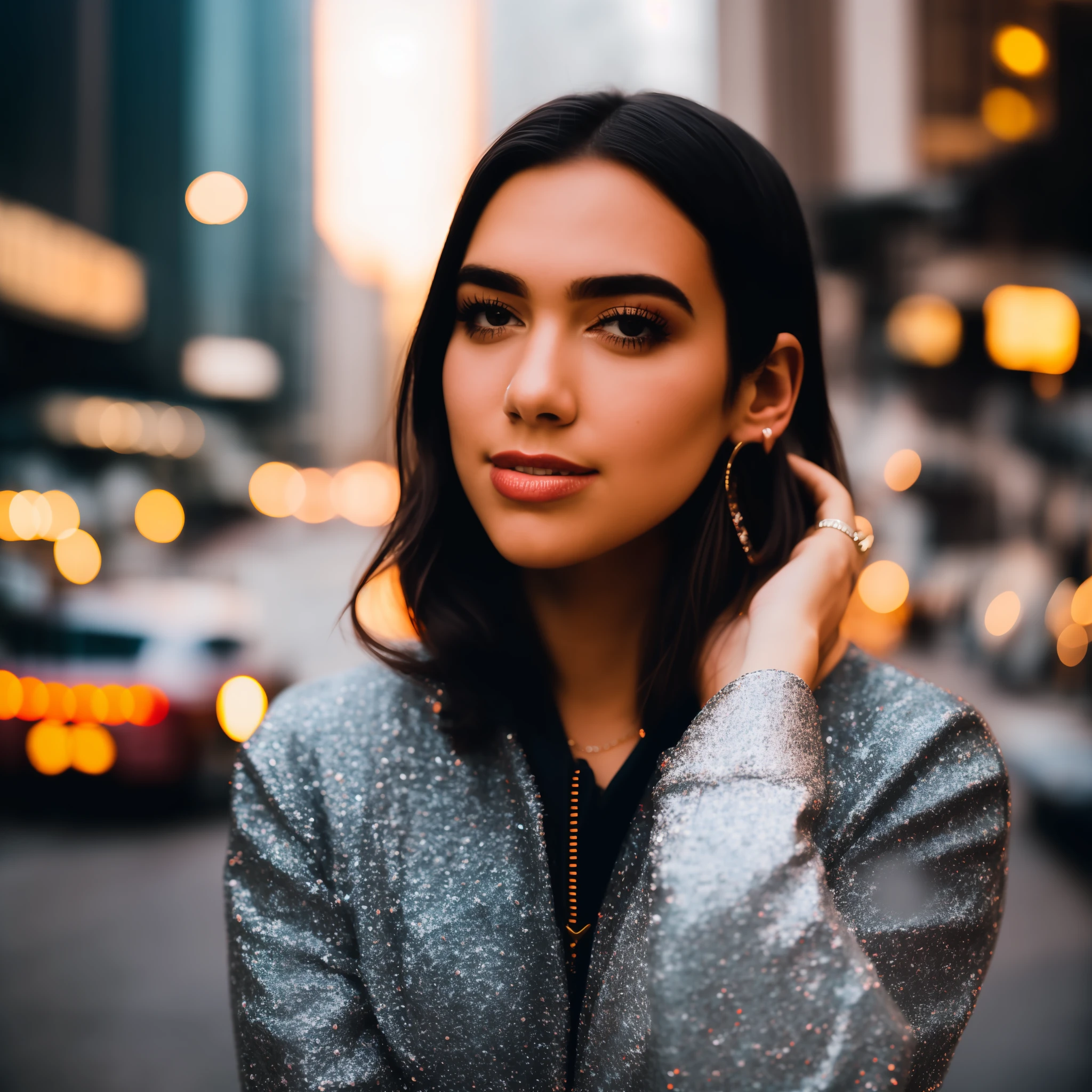 RAW photo, a portrait photo of in casual clothes, night, city street, (high detailed skin:1.2), 8k uhd, dslr, soft lighting, high quality, film grain, Fujifilm XT3