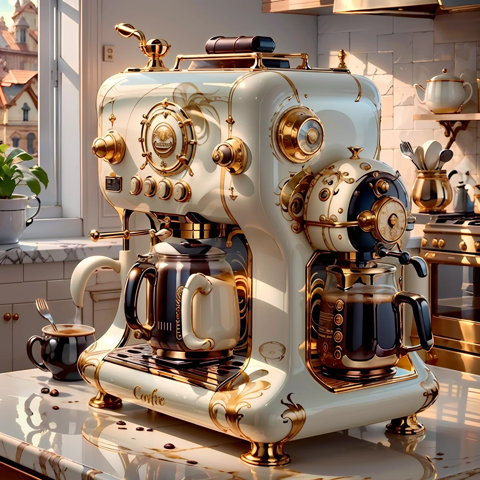 Máquina de café IvoryGoldAI en la cocina