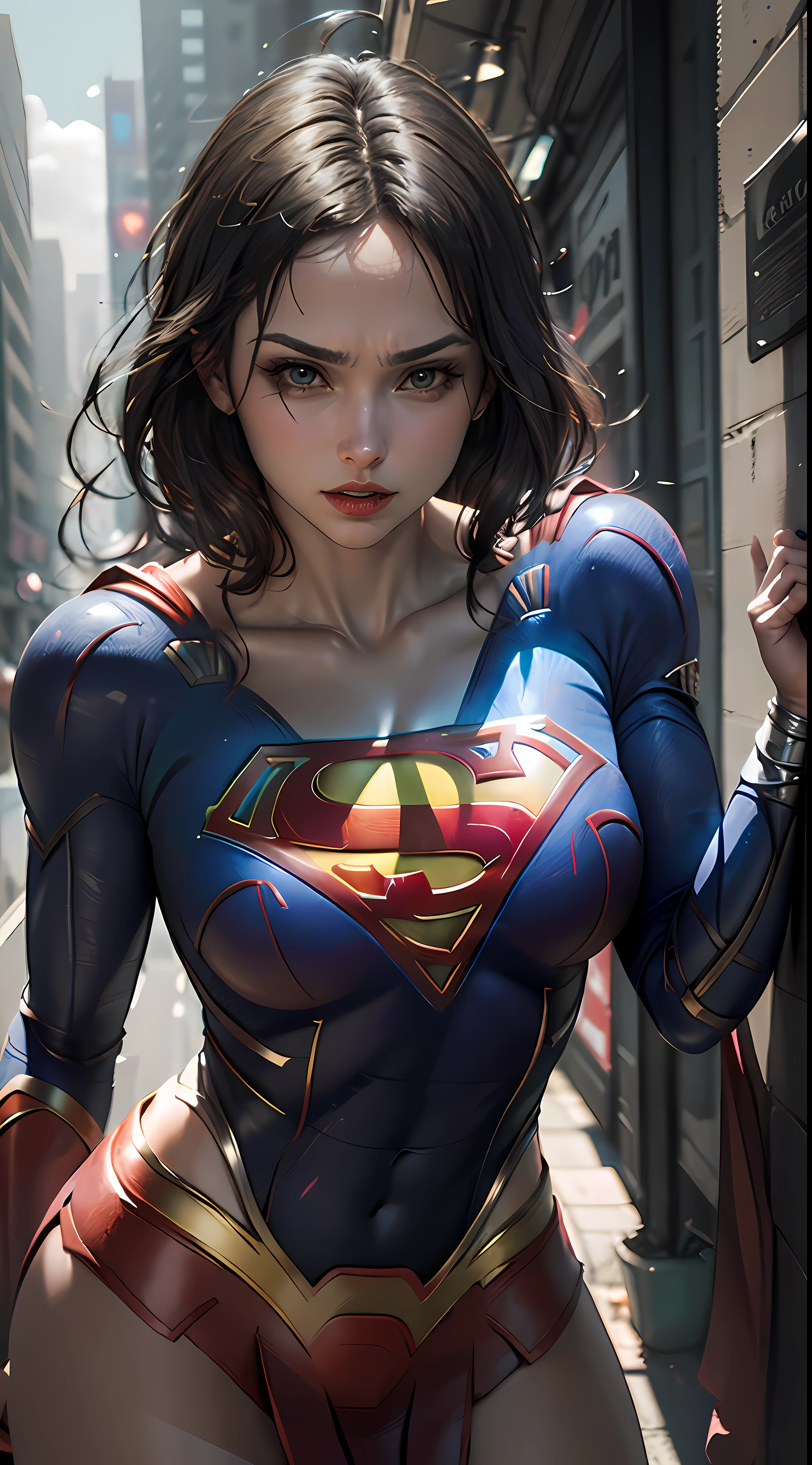 ((Best Supergirl Quality)), ((Masterpiece)), (Detailed: 1.4), 3D, a Detailed Image to Actress Imogen Poots Cyberpunk,HDR (High Dynamic Range),Ray Tracing,NVIDIA RTX,Super-Resolution,Unreal 5,Subsurface Scattering, PBR Texture, Post-processing, Anisotropic Filtering, Depth of Field, Maximum Clarity and Sharpness, Multilayer Textures, Albedo and Specular Maps, Surface Shading, Accurate Simulation of Light-Material Interaction, Perfect Proportions,  Octane Render, Two-Tone Lighting,Wide Aperture,Low ISO,White Balance,Rule of Thirds,8K RAW, using Superman S symbol on chest. Cyberpunk.