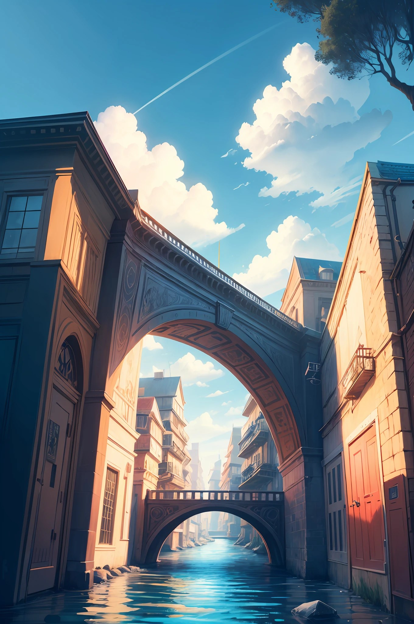 painting of a beautiful landscape with a river and a bridge, beautiful art uhd 4 k, anime beautiful peace scene, anime nature, anime art wallpaper 4k, anime art wallpaper 4 k, scenery artwork, anime art wallpaper 8 k, anime landscape wallpaper, beautiful anime scenery, anime nature wallpap, beautiful anime scene, anime wallpaper 4k, anime style 4 k --auto