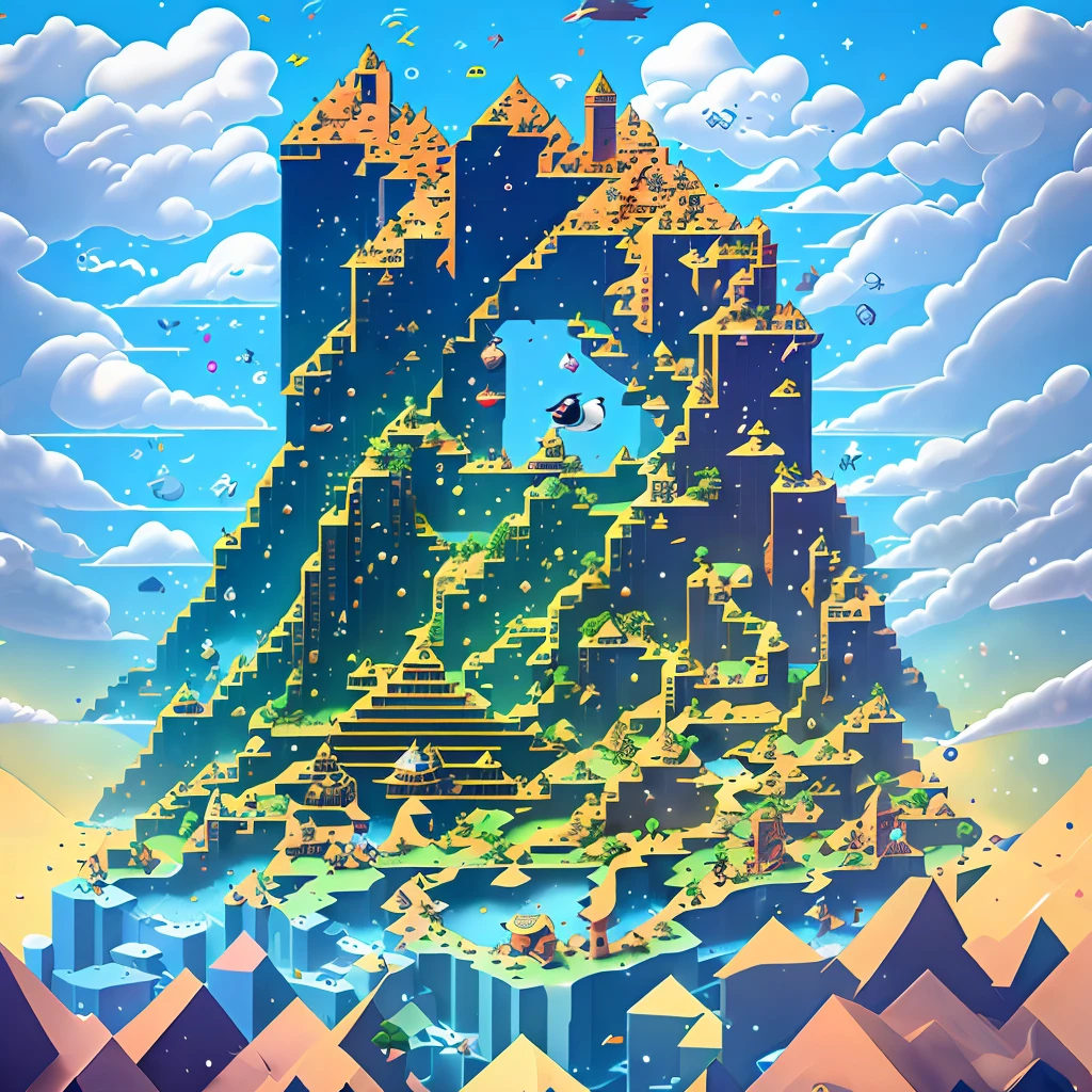 An ancient civilization eroded away, in pixel art style with an 8 color palette --auto