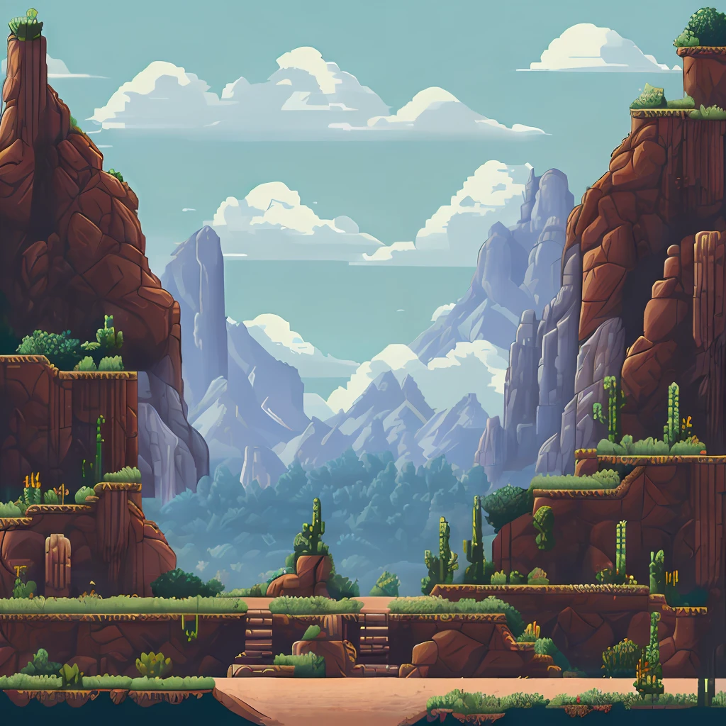 An ancient civilization eroded away, in pixel art style with an 8 color palette --auto