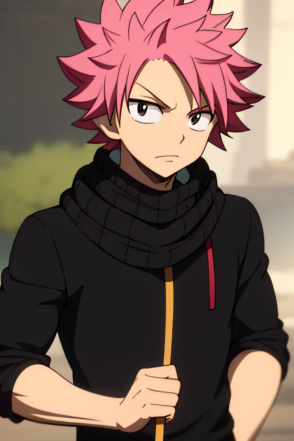 Meisterwerk, beste Qualität, gute Qualität, 1 Junge, Allein, männlicher Fokus, Betrachter betrachten, Oberkörper, Natsu_dragneel, pinkes Haar