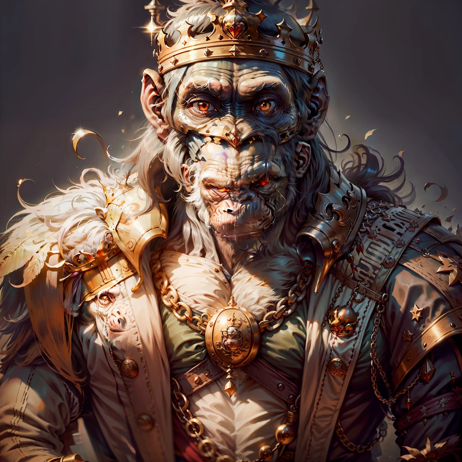 黑猩猩王, 配有皇冠和精致的道具, 黑色背景, 面对镜头