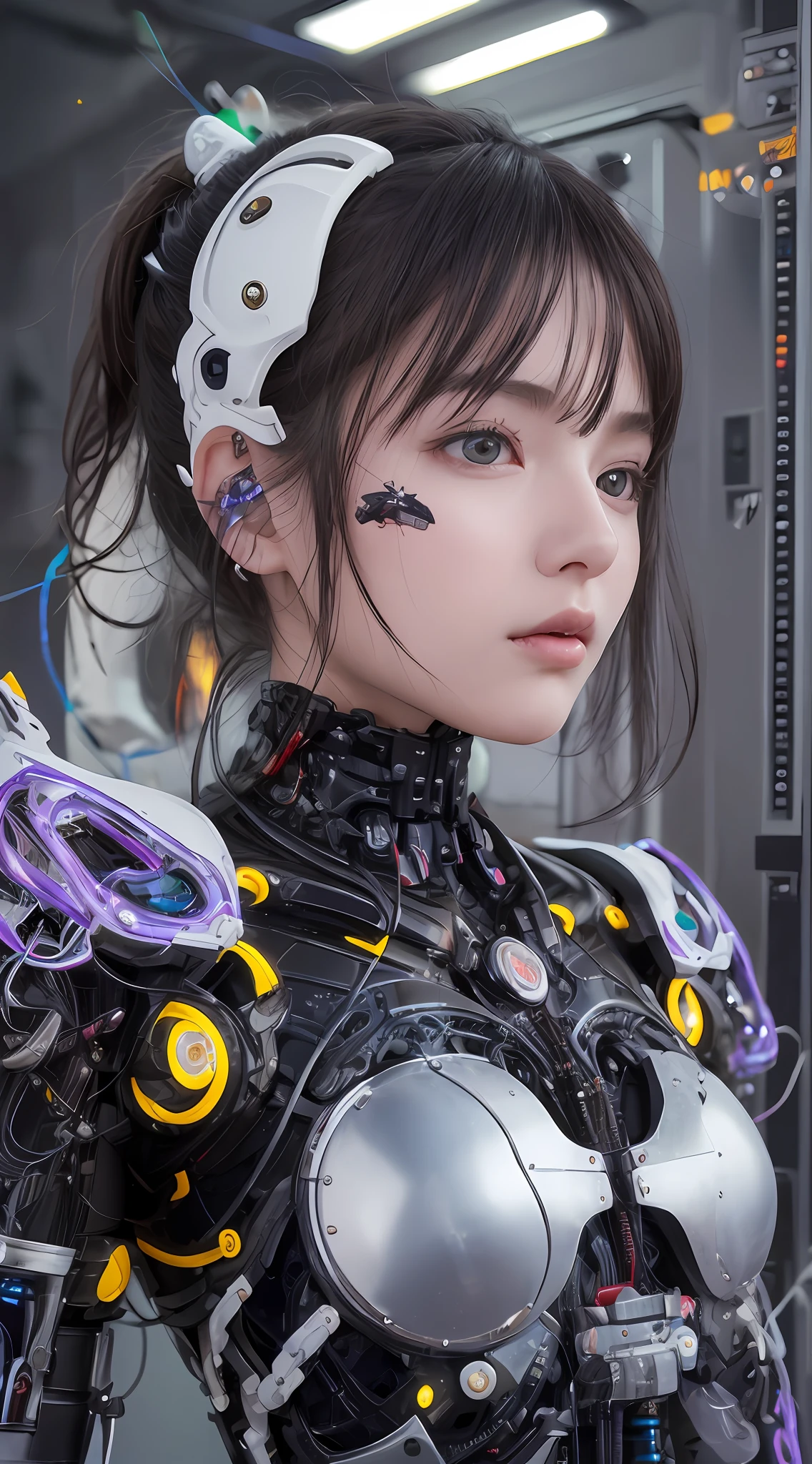 A close up of a woman in a futuristic suit with a headband - SeaArt AI