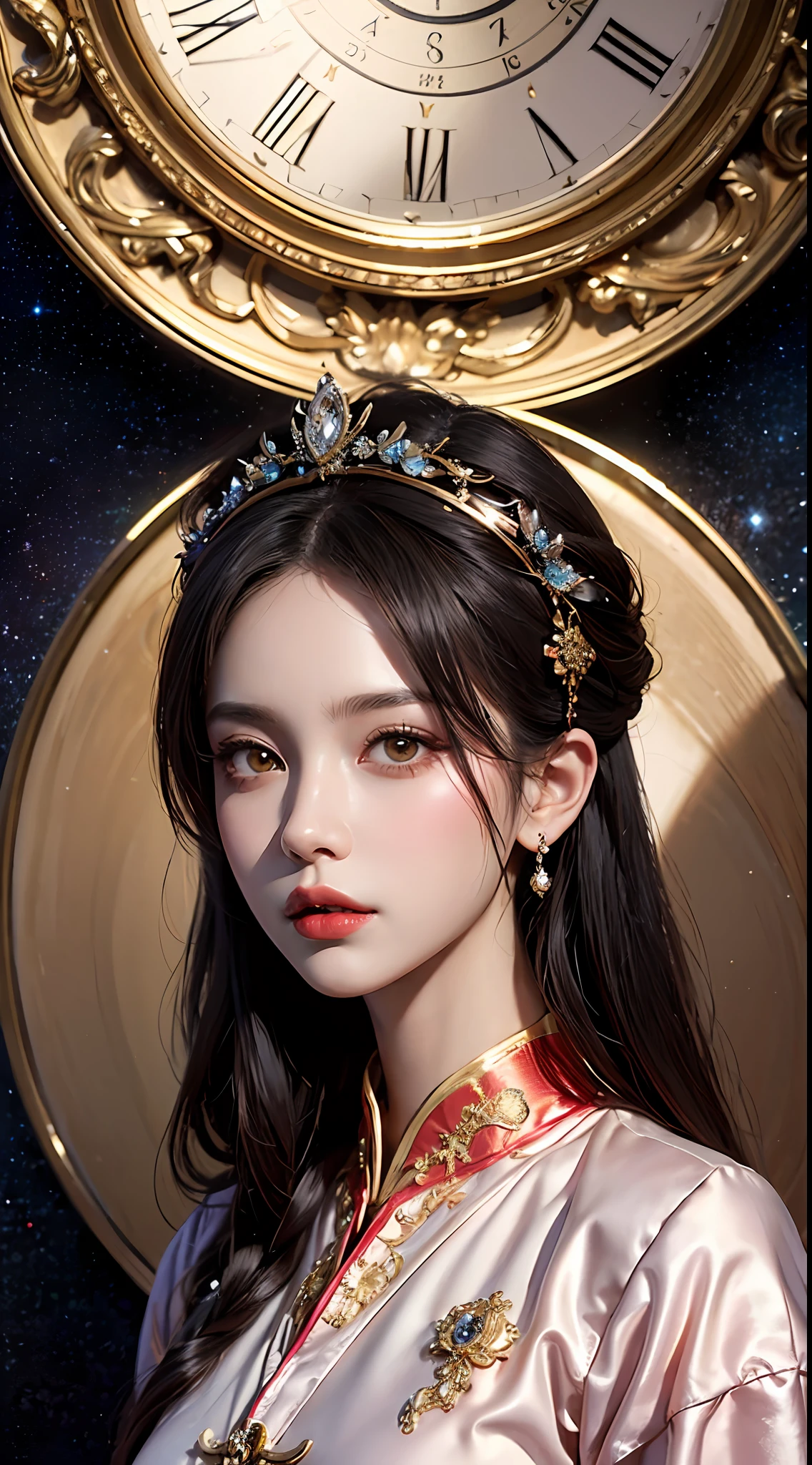 1 2, 1 diosa del zodíaco del futuro, diosa de los 12 zodiacos rosa y morado, la diosa del zodíaco con un ao dai amarillo, un ao dai del zodíaco de 12 con muchos detalles de encaje negro, mitología Diosa de los 12 zodiacos del futuro, zodiac ♏, lujoso estilo zodiacal brillante, versión oscura y misteriosa, corona del zodiaco, lápiz labial labios rojo, labios finos y hermosos, Boca cerrada, personajes hechos por karol bak y pino daeni, Detalle intrincado, antecedentes detallados, extremadamente detallado, magia de luz, una mujer, cara clara, pelo largo con flequillo, hermoso rostro en detalle y ojos bien proporcionados, (ojos amarillos transparentes: 1.8), Ojos grandes y redondos y maquillaje muy bonito y detallado., previsión, vestido de seda, maquillaje misterioso , Doble flequillo y teñido de rubio claro. , retrato de la mitad superior, retrato de la diosa del zodíaco, brazos colgando libremente, Foto realista y vívida., (las estrellas forman el zodíaco: 1.7), (fondo del cielo zodiaco y portal ficticio de espacio y tiempo: 1.8), arte de ficción, foto cruda, imagen hanfu, Mejor foto, Mejor foto quality, calidad 8k, 8k ulta, Súper realista, foto real mas economica,