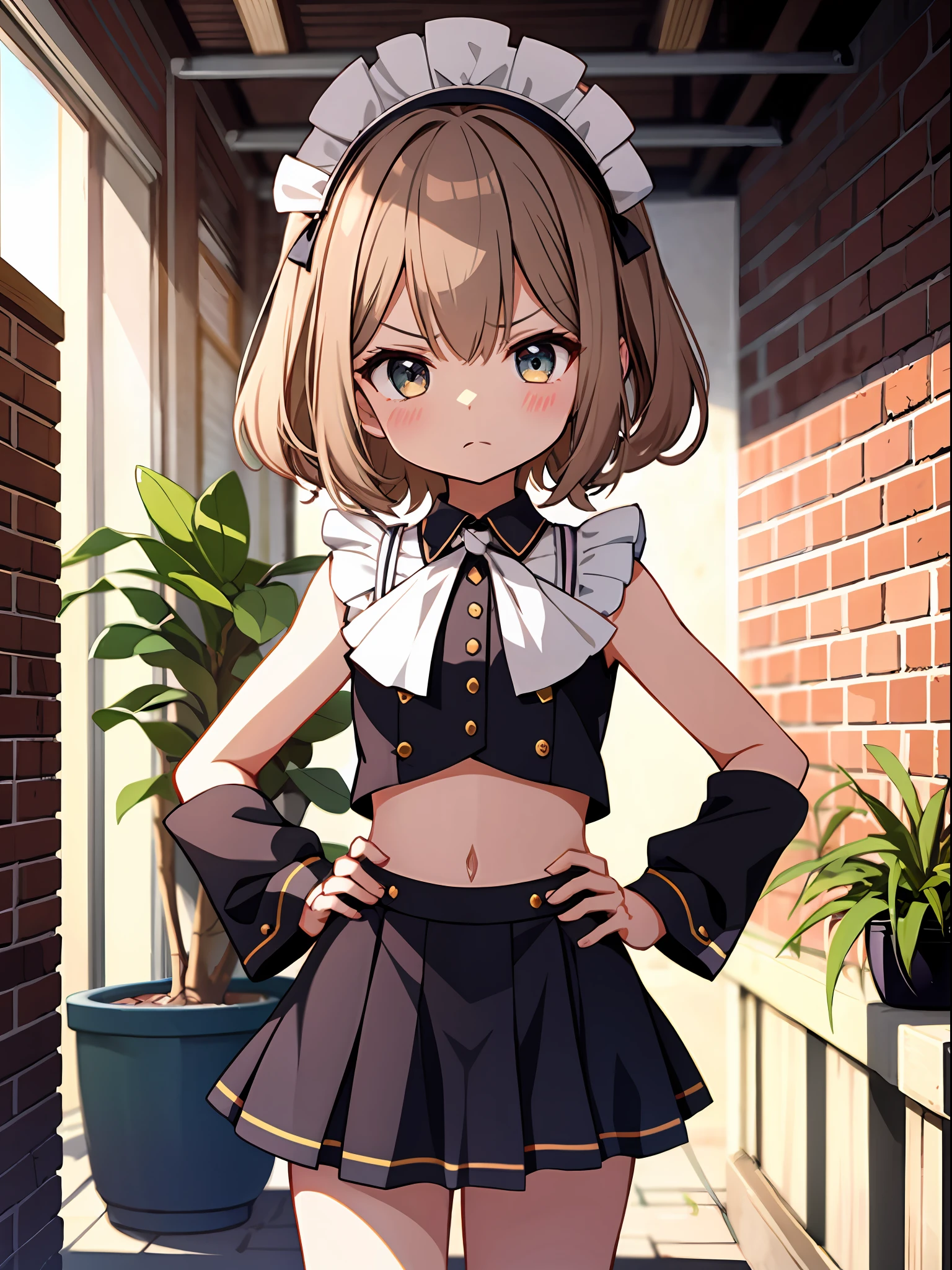 (slightly angry) expression, (Fantasy Store: 1.3), soft morning sun, fragrance, brick wall, hanging plants, relaxed atmosphere, weekend atmosphere. runt
break
(top quality, masterpiece, 8K, very detailed), (1 girl: 1.5), (loli: 1.3), blush, (examine: 1.2),
(Miniskirt: 1.2), (Bikini Maid Costume: 1.3),
(Platinum Brown Hair), Beauty Eyes, (Eyeshadow: 1.1), Glossy Skin, (Mascara: 1.0), (Medium: 1.2), (Under: 1.2), Blake, (((loli)),
(from the front: 1.8), (cowboy shot: 1.3), (bent over), (standing: 1.1), (pose with hands on the hips: 1.1),
naked
Ultra High Resolution, Absurdity, (Highly Detailed Background: 1.1), Official Art, Dramatic Lighting, IQ20000,