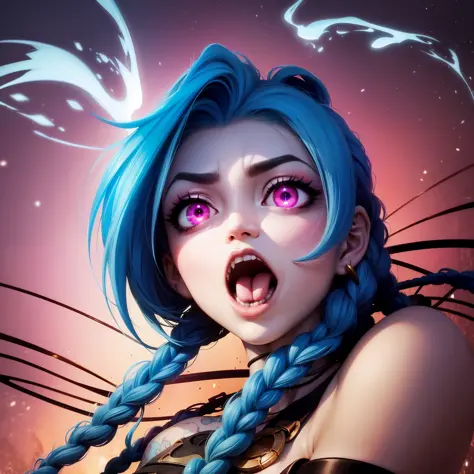Expressive look at the awakening of the fury of jinx from League of Legends