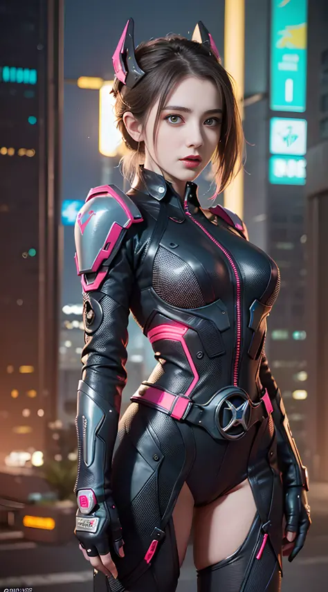 modelshoot style, 20yo cyberpunk woman in a futuristic cyberpunk city, intricate, sci-fi, futuristic, feminine face, detailed ey...