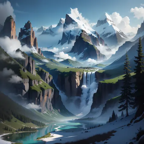 Alps Mountains Giant Waterfall Utopia Heaven Top Quality Masterpiece Ultra High Definition Lake